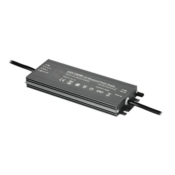 Metal case LED power supply 100W, DC12V, 8,3A, IP67